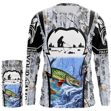 Load image into Gallery viewer, Northern Pike ice fishing Winter camo custom unisex Long sleeve fishing shirt, Ice fishing Pike jersey NQS9192