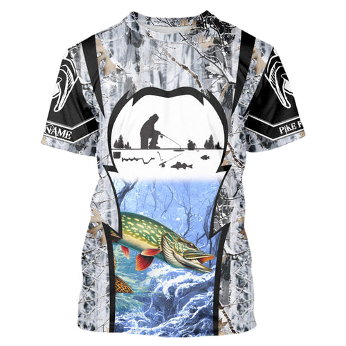 Northern Pike ice fishing Winter camo custom unisex Long sleeve fishing shirt, Ice fishing Pike jersey NQS9192