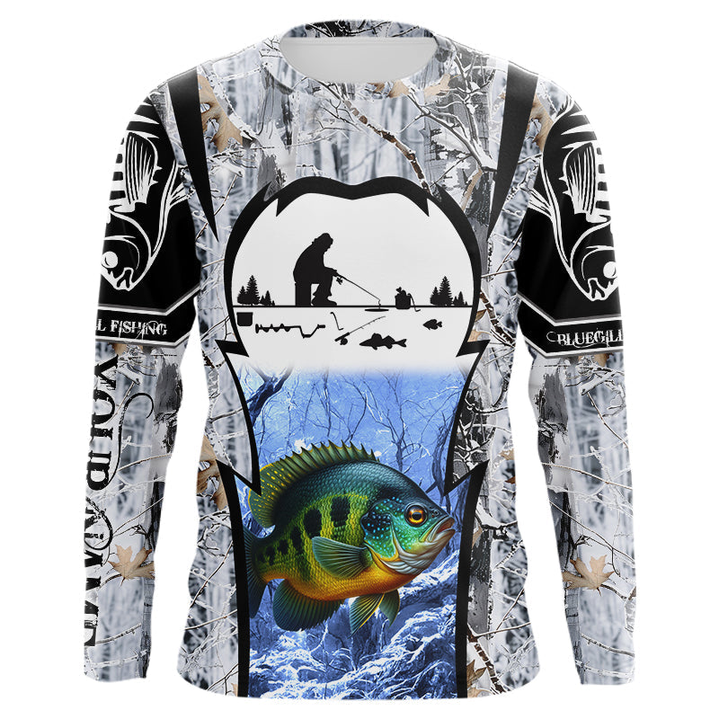 Bluegill ice fishing Winter camo custom unisex Long sleeve fishing shirt, Ice fishing Bluegill jersey NQS9193