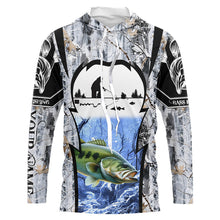 Load image into Gallery viewer, Largemouth Bass ice fishing Winter camo custom Long sleeve fishing shirts, Ice fishing Bass jersey NQS9194
