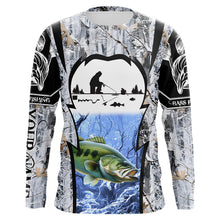 Load image into Gallery viewer, Largemouth Bass ice fishing Winter camo custom Long sleeve fishing shirts, Ice fishing Bass jersey NQS9194