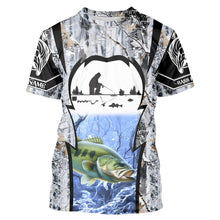 Load image into Gallery viewer, Largemouth Bass ice fishing Winter camo custom Long sleeve fishing shirts, Ice fishing Bass jersey NQS9194