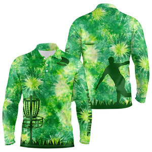 Mens disc golf polo shirts with green tie dye background disc golf basket custom disc golf jerseys NQS9196