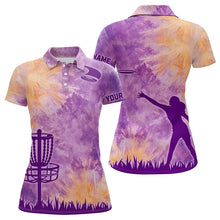 Load image into Gallery viewer, Womens Disc golf polo shirts purple tie dye disc golf basket custom disc golf jerseys NQS9197