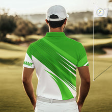 Load image into Gallery viewer, Green and white Mens golf polo shirts custom golf tops for mens, personalized golf gifts NQS11272