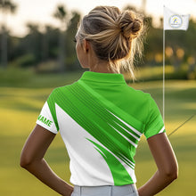 Load image into Gallery viewer, Green and white Womens golf polo shirts custom golf tops for ladies, personalized golf gifts NQS11272
