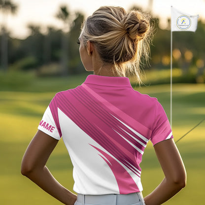 Pink and white Womens golf polo shirts custom golf tops for ladies, personalized golf gifts NQS11273