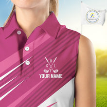 Load image into Gallery viewer, Pink and white Sleeveless Golf Polo Shirt custom golf tops for ladies, personalized golf gifts NQS11273