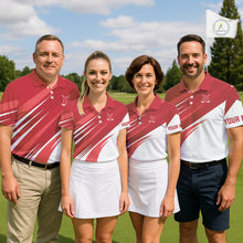 Load image into Gallery viewer, Red and white Womens golf polo shirts custom golf tops for ladies, personalized golf gifts NQS11274
