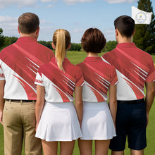 Load image into Gallery viewer, Red and white Womens golf polo shirts custom golf tops for ladies, personalized golf gifts NQS11274
