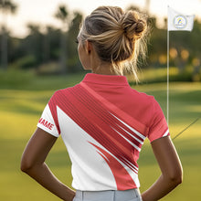 Load image into Gallery viewer, Red and white Womens golf polo shirts custom golf tops for ladies, personalized golf gifts NQS11274