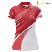 Load image into Gallery viewer, Red and white Womens golf polo shirts custom golf tops for ladies, personalized golf gifts NQS11274