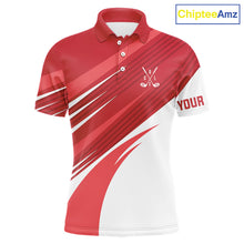 Load image into Gallery viewer, Red and white Mens golf polo shirts custom golf tops for mens, personalized golf gifts NQS11274