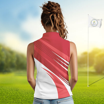 Red and white Sleeveless Golf Polo Shirt custom golf tops for ladies, personalized golf gifts NQS11274