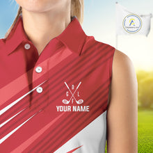 Load image into Gallery viewer, Red and white Sleeveless Golf Polo Shirt custom golf tops for ladies, personalized golf gifts NQS11274