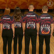 Load image into Gallery viewer, Black and Red pattern Flame Bowling Polo, 1/4 zip shirts For Women Custom Team Bowling Jerseys NQS11277