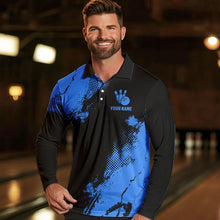 Load image into Gallery viewer, Black and Blue Retro Mens Bowling Polo, Quarter Zip shirts Custom team bowling jerseys mens outfit NQS9393