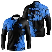 Load image into Gallery viewer, Black and Blue Retro Mens Bowling Polo, Quarter Zip shirts Custom team bowling jerseys mens outfit NQS9393