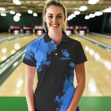 Load image into Gallery viewer, Black and Blue Retro Women Bowling Polo, Quarter Zip shirts Custom team bowling jerseys ladies outfit NQS9393