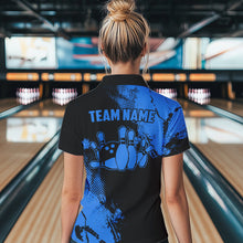 Load image into Gallery viewer, Black and Blue Retro Women Bowling Polo, Quarter Zip shirts Custom team bowling jerseys ladies outfit NQS9393