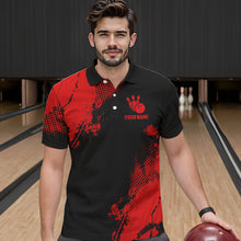 Load image into Gallery viewer, Black and Red Retro Mens Bowling Polo, Quarter Zip shirts Custom team bowling jerseys mens outfit NQS9394