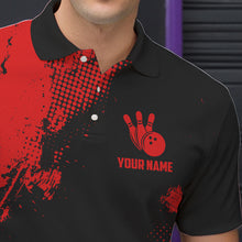 Load image into Gallery viewer, Black and Red Retro Mens Bowling Polo, Quarter Zip shirts Custom team bowling jerseys mens outfit NQS9394