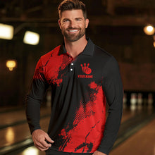 Load image into Gallery viewer, Black and Red Retro Mens Bowling Polo, Quarter Zip shirts Custom team bowling jerseys mens outfit NQS9394