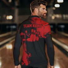 Load image into Gallery viewer, Black and Red Retro Mens Bowling Polo, Quarter Zip shirts Custom team bowling jerseys mens outfit NQS9394