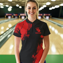 Load image into Gallery viewer, Black and Red Retro Women Bowling Polo, Quarter Zip shirts Custom team bowling jerseys ladies outfit NQS9394