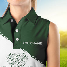 Load image into Gallery viewer, Green and White shamrock Women sleeveless polo shirt Custom name St Patrick Day golf apparel for women NQS9397