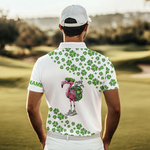 Load image into Gallery viewer, Funny Flamingo Green clover pattern White golf polo shirt for Men Custom St Patrick Day golf apparel NQS9399