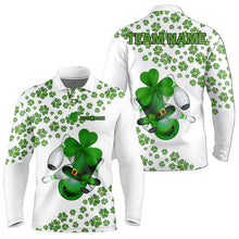 Load image into Gallery viewer, Green shamrock bowling shirts for men Custom St Patrick Day white team league bowling jerseys NQS9400