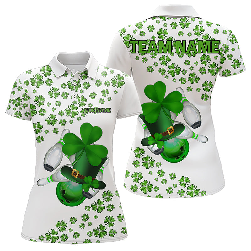 Green shamrock bowling shirts for Women Custom St Patrick Day white team league bowling jerseys NQS9400