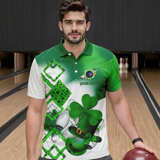 Green shamrock Mens bowling polo, quarter zip shirts Custom St Patrick Day team league bowling jerseys NQS9556