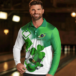 Green shamrock Mens bowling polo, quarter zip shirts Custom St Patrick Day team league bowling jerseys NQS9556