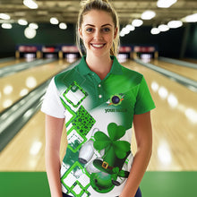 Load image into Gallery viewer, Green shamrock Women bowling polo, quarter zip shirts Custom St Patrick Day team league bowling jersey NQS9556