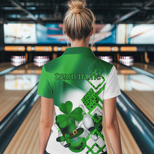 Load image into Gallery viewer, Green shamrock Women bowling polo, quarter zip shirts Custom St Patrick Day team league bowling jersey NQS9556