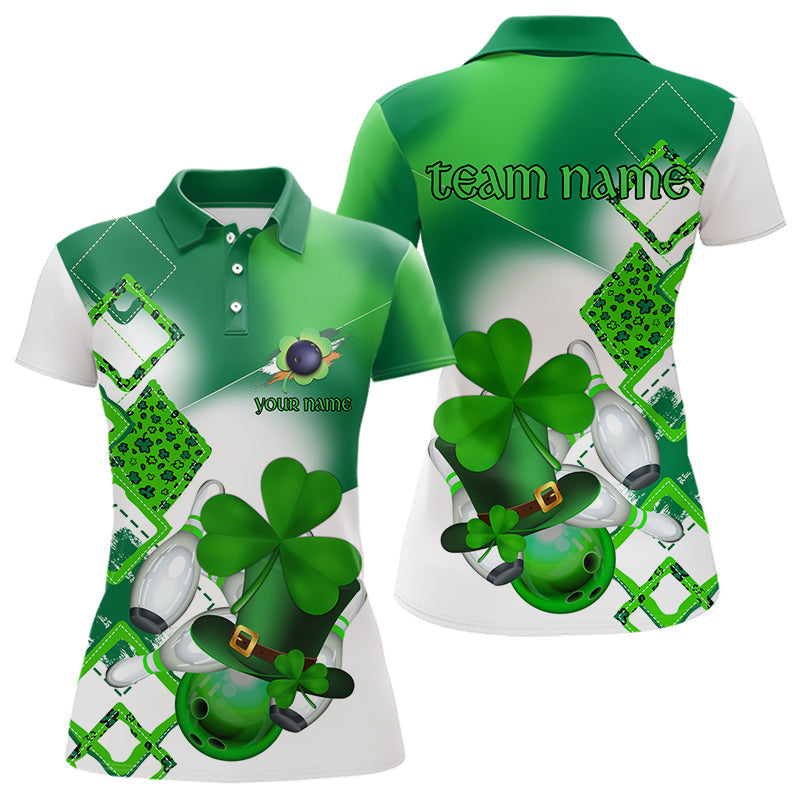 Green shamrock Women bowling polo, quarter zip shirts Custom St Patrick Day team league bowling jersey NQS9556