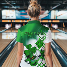 Load image into Gallery viewer, Green shamrock Women bowling polo, quarter zip shirts Custom St Patrick Day team league bowling jersey NQS9556
