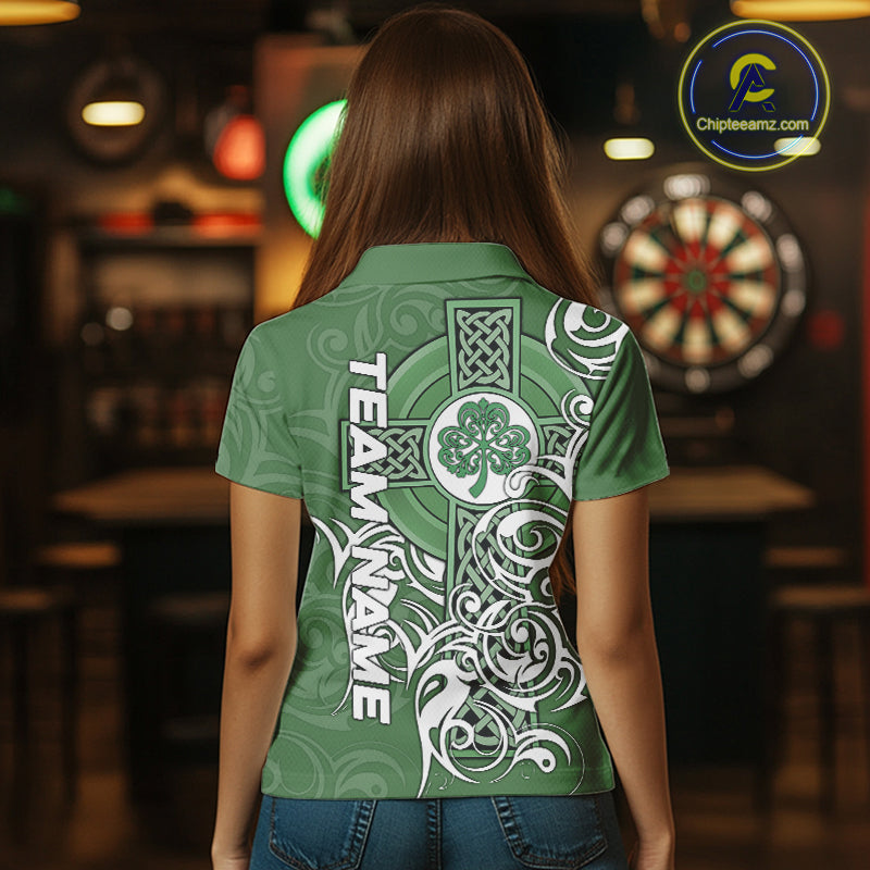 Green Irish Tribal Cross St Patrick's Day Women Darts shirts Custom Lucky Darts Team Jerseys NQS9553