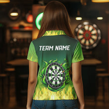 Load image into Gallery viewer, Yellow Green Flame Darts Shirts For Women Custom Fire Team Darts Jersey NQS9558
