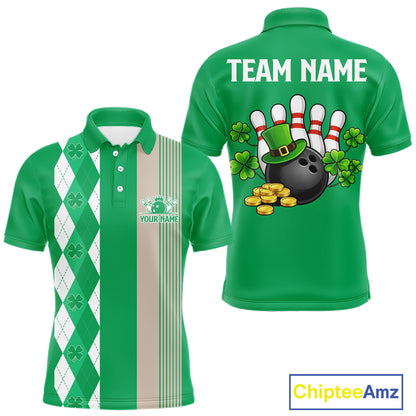 Retro Green argyle pattern shamrock Bowling shirts For Men custom St Patrick Day bowling team jersey NQS11667