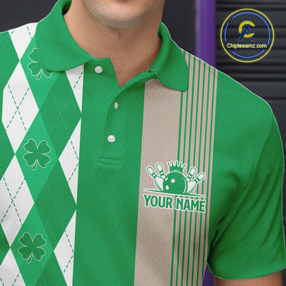 Retro Green argyle pattern shamrock Bowling shirts For Men custom St Patrick Day bowling team jersey NQS11667