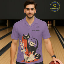 Load image into Gallery viewer, Custom retro bowling Hawaiian shirts Cat Bowling jersey Team Bowling button up Shirt | Purple NQS11668
