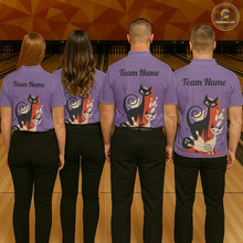 Load image into Gallery viewer, Custom retro bowling shirts Cats Bowling jersey for Women Team Bowling Polo, 1/4 Zip Shirts | Purple NQS11668