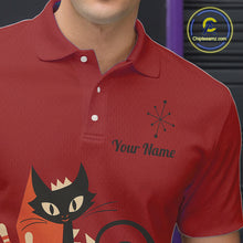 Load image into Gallery viewer, Custom retro bowling shirts Cat Bowling jersey for men Team Bowling Polo, 1/4 Zip Shirts | Red NQS11669