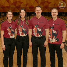 Load image into Gallery viewer, Custom retro bowling shirts Cat Bowling jersey for men Team Bowling Polo, 1/4 Zip Shirts | Red NQS11669
