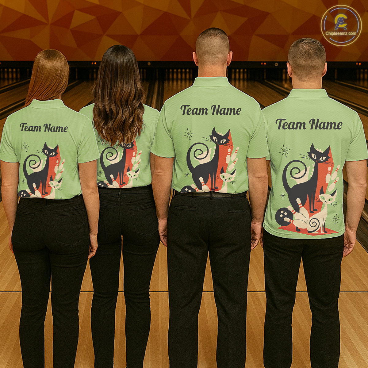 Custom retro bowling shirts Cat Bowling jersey for men Team Bowling Polo, 1/4 Zip Shirts | Green NQS11670