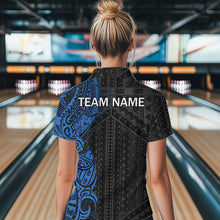 Load image into Gallery viewer, Black and Blue Tribal pattern Womens Bowling Shirts Custom Bowling outfit ladies Team bowling jerseys NQS9713