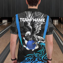 Load image into Gallery viewer, Black and Blue Tribal Eagle Bowling Polo, Quarter Zip Shirts For Men Custom Eagle Bowling Team Shirt NQS9716